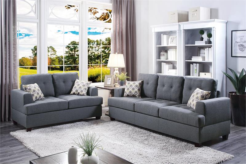 F7600 Poundex Vera Blue Grey Sofa and Loveseat Set