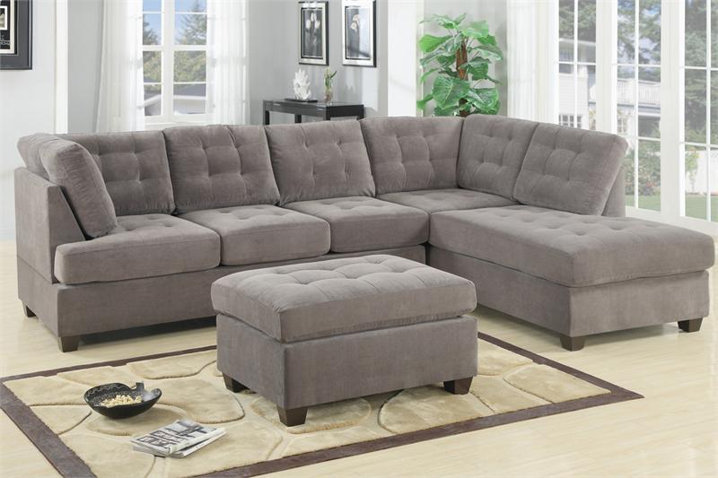 Poundex F7139 Charcoal Waffle Suede Reversible Sectional