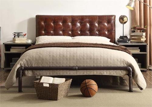 Brancaster Vintage Brown Top Grain Leather Queen Bed Brancaster Vintage Brown Top Grain Leather Queen Bed,26210 acme,26210Q,26210Q acme