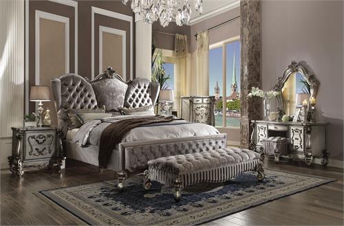 Versailles Collection Velvet Antique Platinum Finish Bedroom Set Versailles Collection Velvet Antique Platinum Finish Bedroom Set