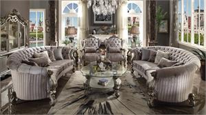  Versailles Oversized Velvet and Antique Platinum Finish Sofa Set